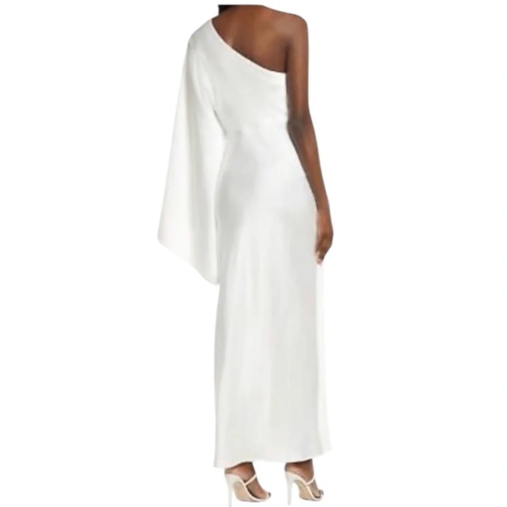 Significant Other Kelsie One-shoulder Cape Ivory Satin Prom Gown Women’s Size 8 - Picture 2 of 10